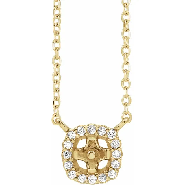 14K Yellow Gold .06 CTW Natural Diamond Semi-Set Halo-Style 18" Necklace for 4-4.5 mm Pearl