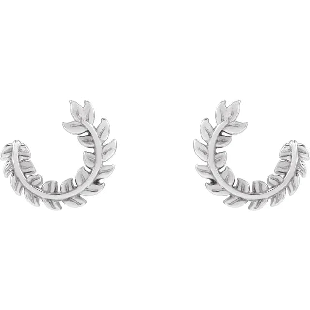14K White Gold Floral Hoop Earrings