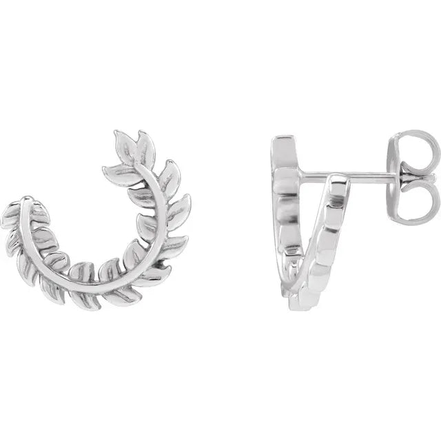 14K White Gold Floral Hoop Earrings
