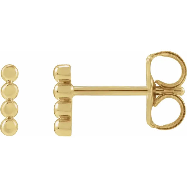 14K Yellow Gold Beaded Bar Earrings