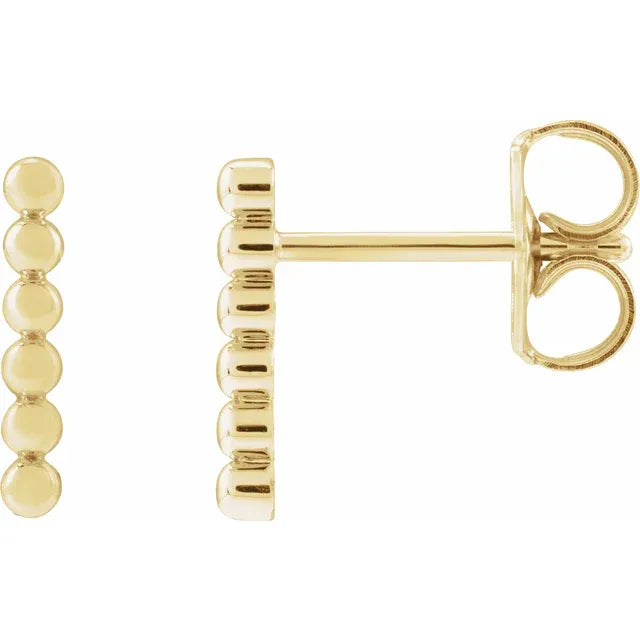 14K Yellow Gold Beaded Bar Earrings