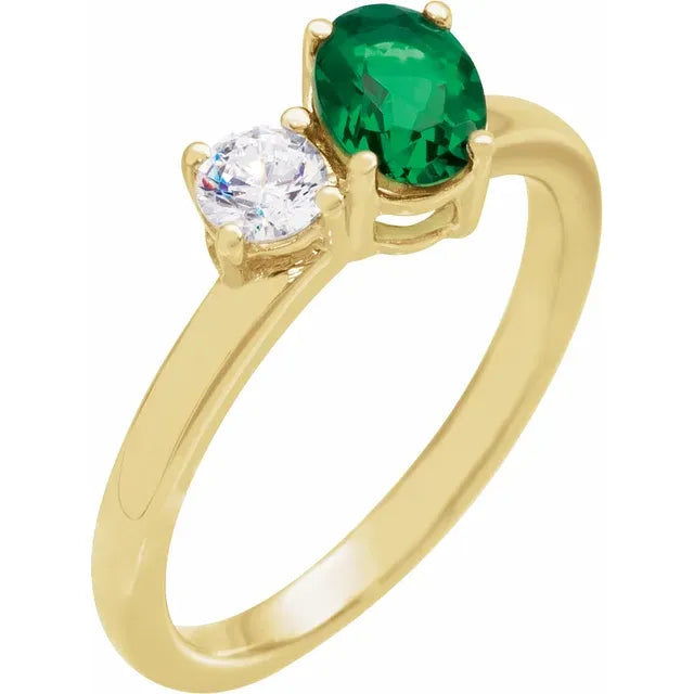 14K Yellow Gold Lab-Grown Emerald & 1/4 CTW Lab-Grown Diamond Ring