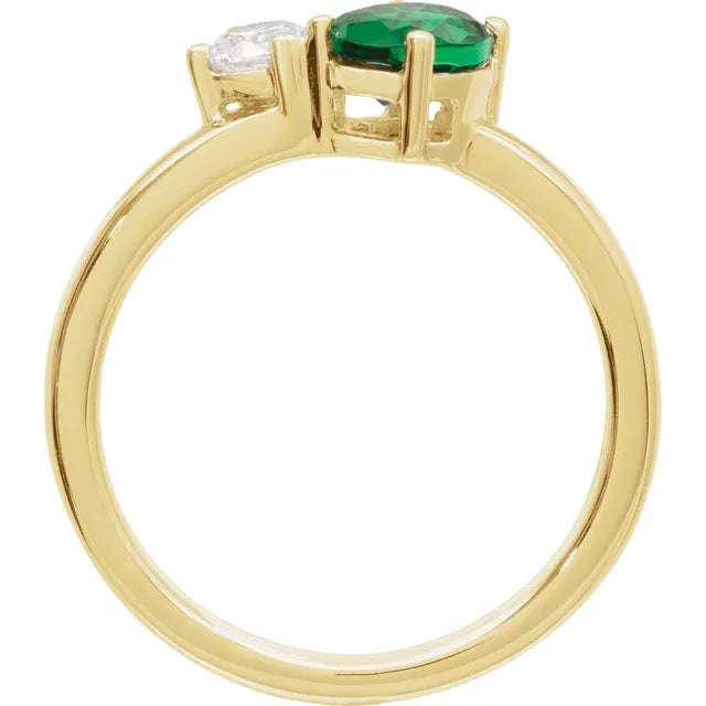 14K Yellow Gold Lab-Grown Emerald & 1/4 CTW Lab-Grown Diamond Ring