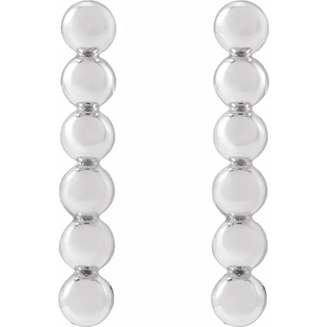 14K White Gold Beaded Bar Earrings