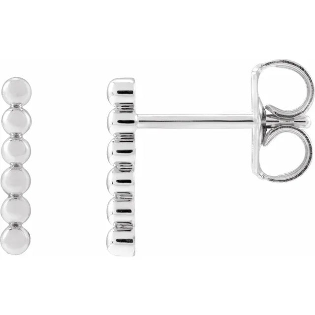 14K White Gold Beaded Bar Earrings