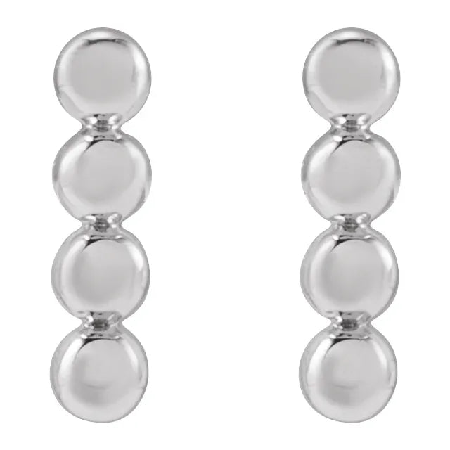 14K White Gold Beaded Bar Earrings
