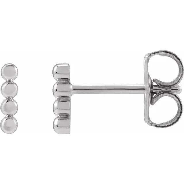 14K White Gold Beaded Bar Earrings