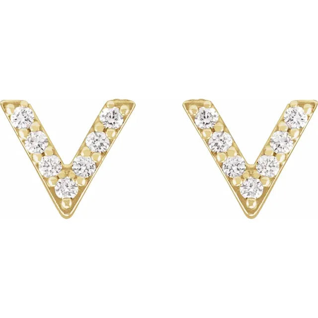 14K Yellow Gold 1/10 CTW Natural Diamond V Earrings