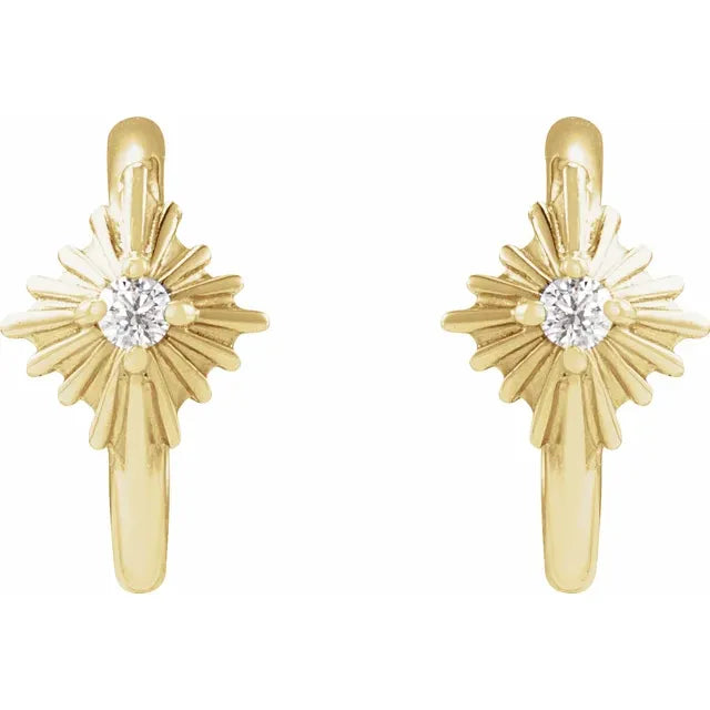 14K Yellow Gold .03 CTW Natural Diamond Sun 10 mm Hoop Earrings