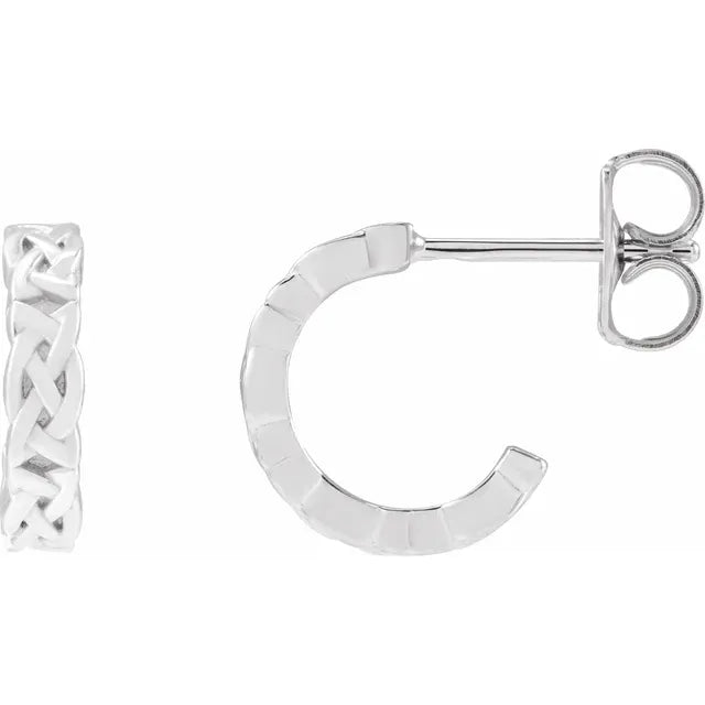 14K White Gold Celtic-Inspired Hoop Earrings
