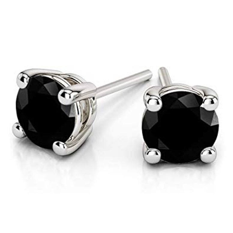 14k White Gold Natural 1/2 Ct Round Black Created Diamond CZ Stud Earrings Pack Of 2 Gold Plated