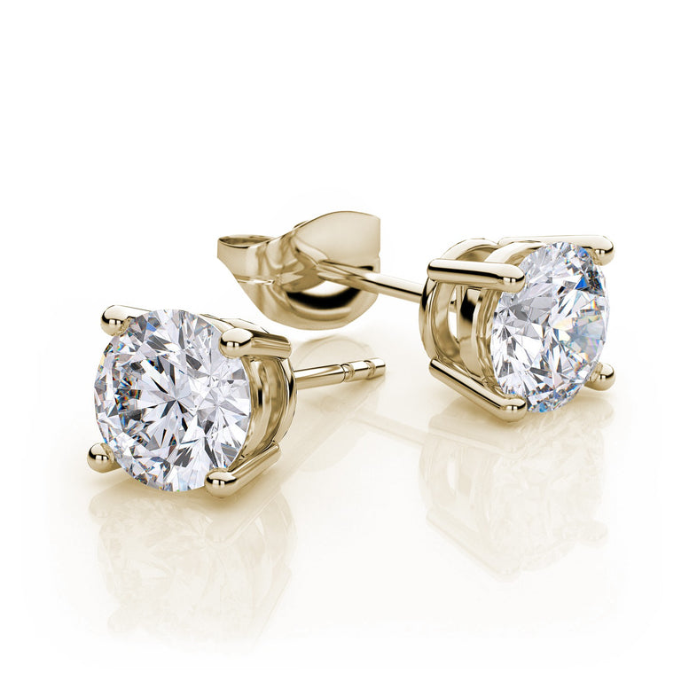 18k Yellow Gold Plated Created White Sapphire 2 Carat Round Stud Earrings