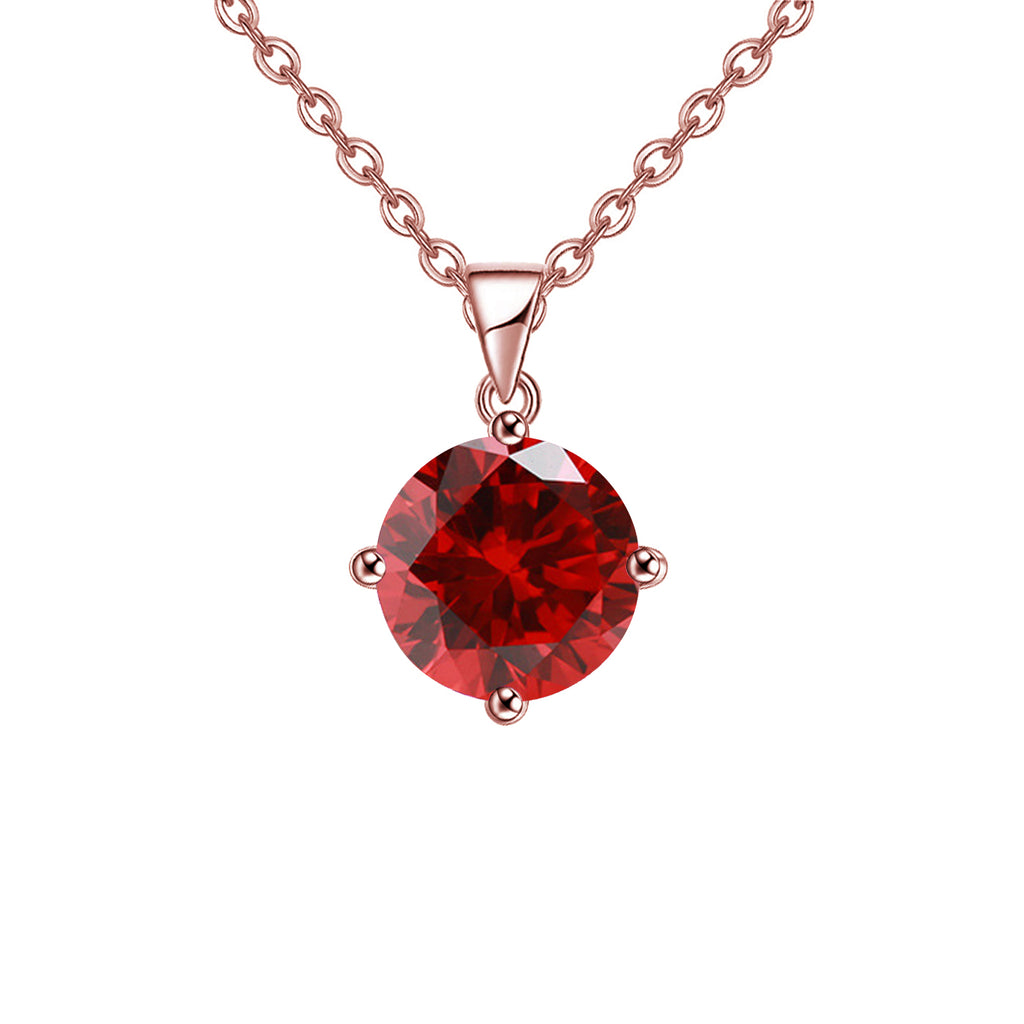 18K Rose Gold 3 Carat Created Ruby Round Stud Necklace Plated 18 inch