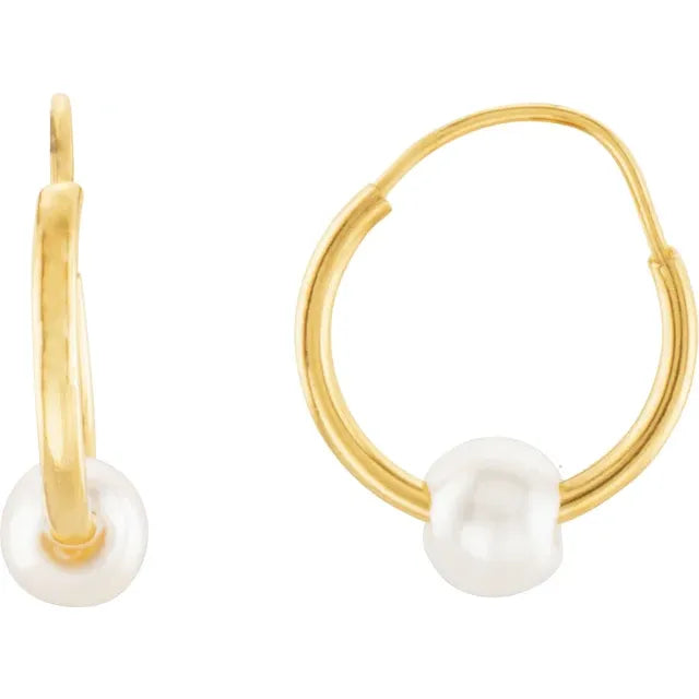 14K Yellow Gold Youth Freshwater Cultured Pearl Huggie Earrings