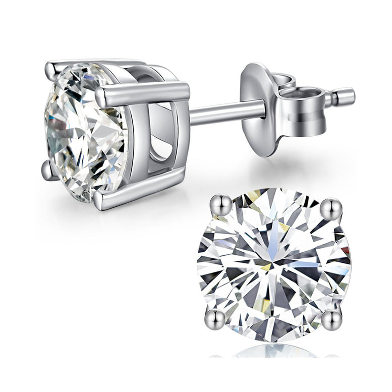 14k White Gold Plated 1 Ct Round Created White Sapphire Stud Earrings