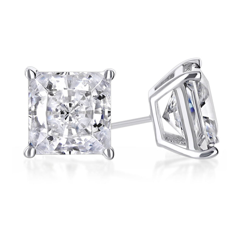 10k White Gold 1 Ct Created White Sapphire CZ Princess Cut Plated Stud Earrings