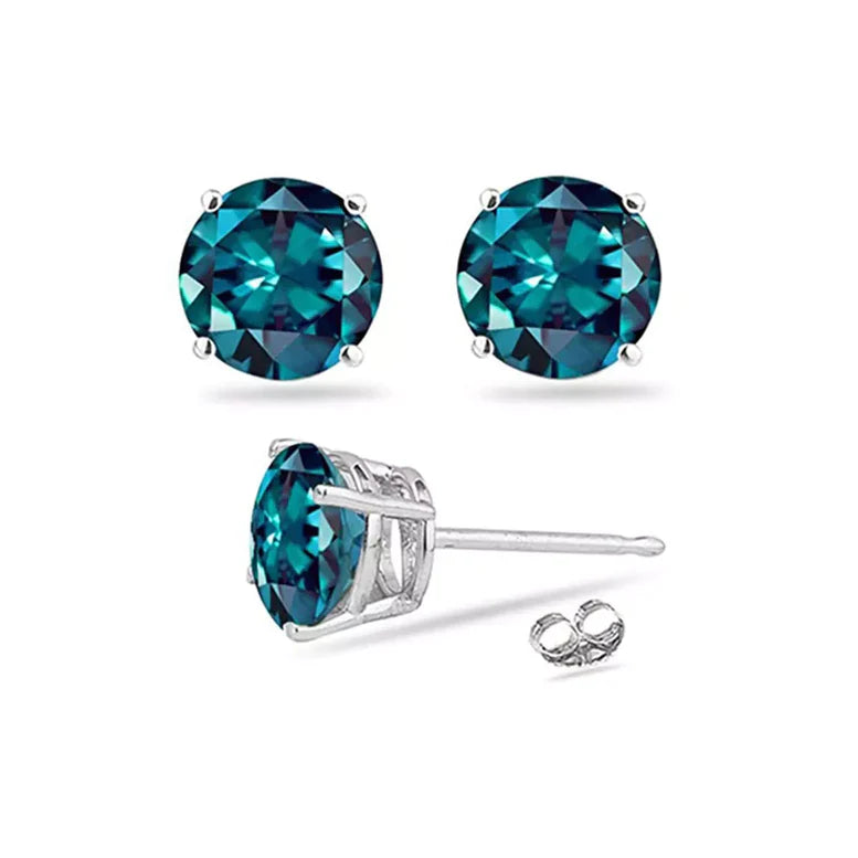 14k White Gold Created Alexandrite Round Stud Earrings 3mm