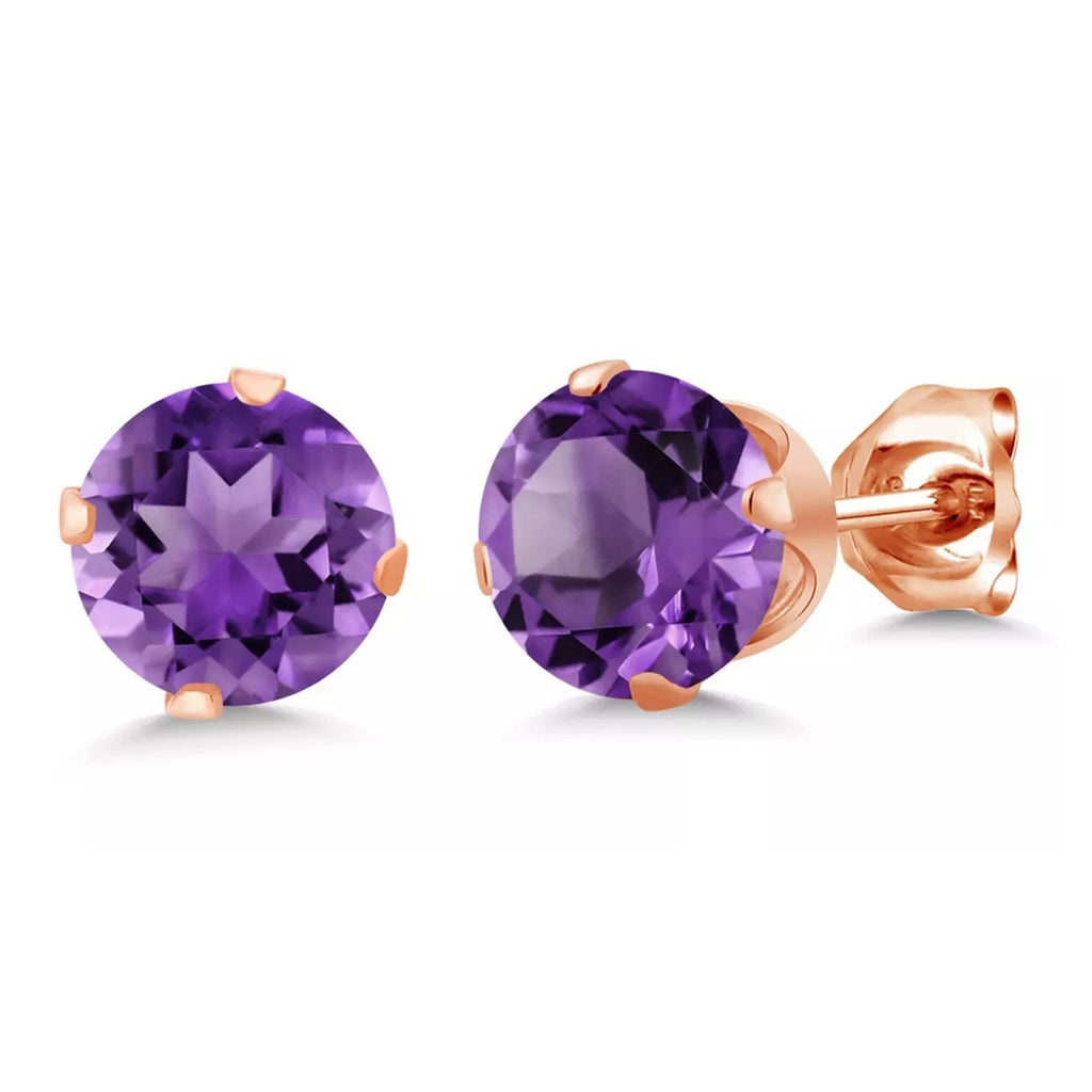 10k Rose Gold Plated 4 Carat Round Created Purple Amethyst Stud Earrings