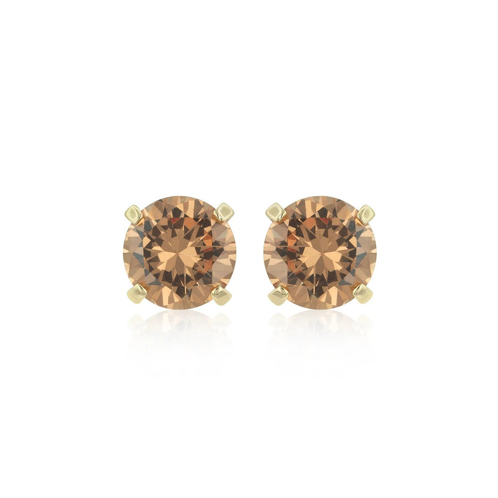 14k Yellow Gold Plated 1 Carat Round Created Champagne Sapphire Stud Earrings