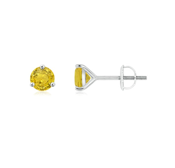 10k White Gold Plated 3 Carat Round Created Yellow Sapphire Stud Earrings