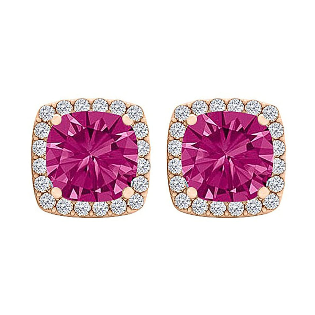 10k Rose Gold Plated 4 Carat Square Created Halo Sapphire Stud Earrings