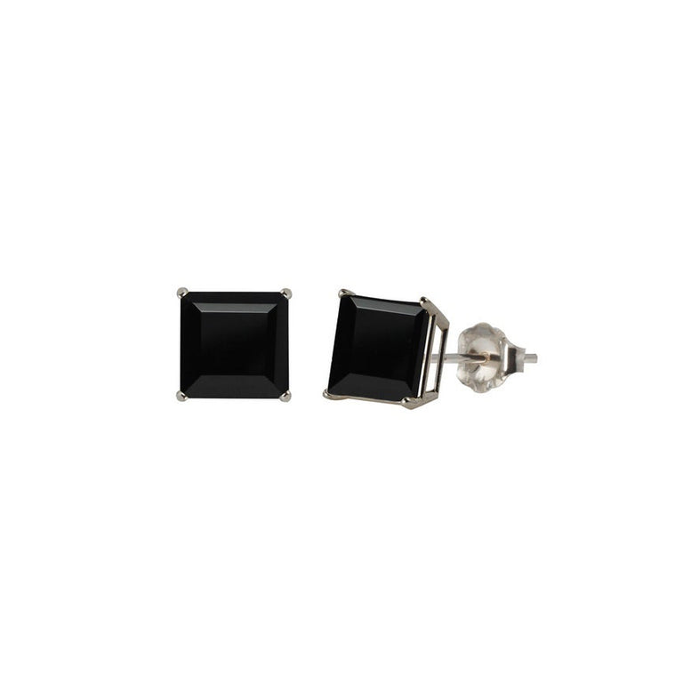 10k White Gold Plated 2 Carat Square Created Black Sapphire Stud Earrings