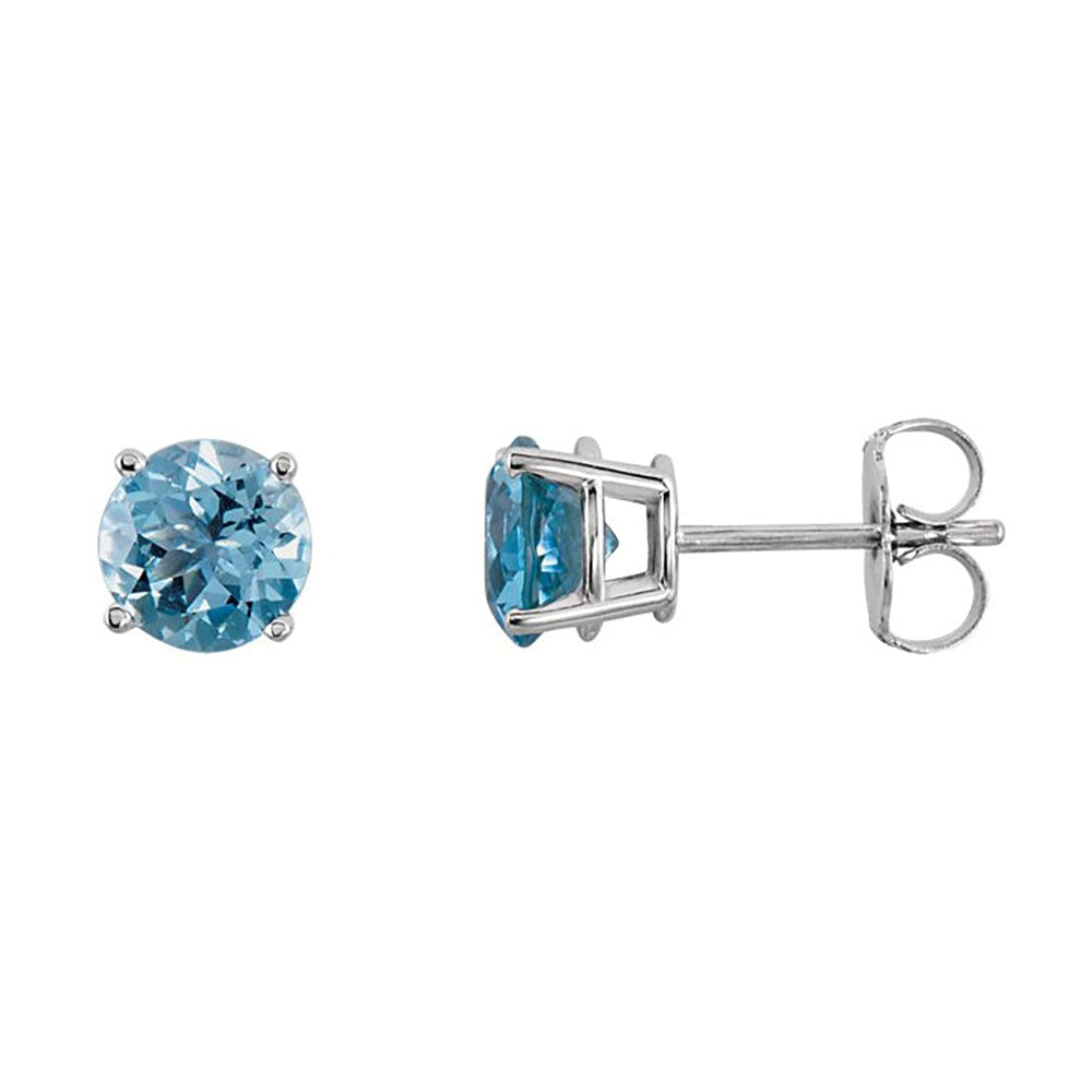 14k White Gold Plated 4 Carat Round Created Aquamarine Sapphire Stud Earrings