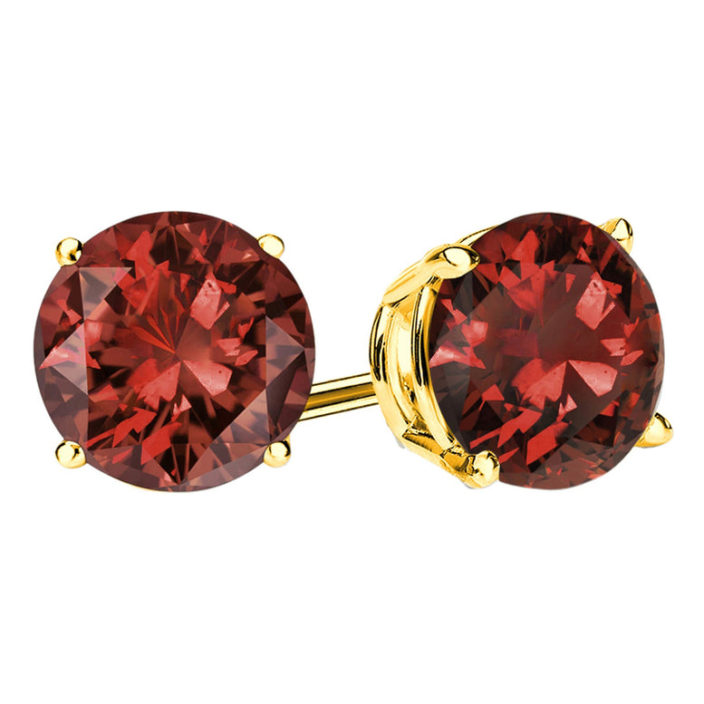 14k Yellow Gold Plated 1/2 Carat Round Created Garnet Sapphire Stud Earrings