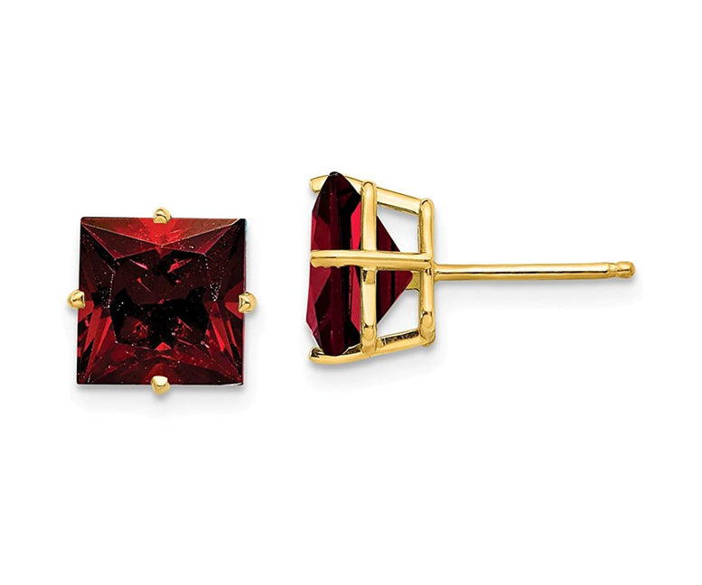 10k Yellow Gold Plated 4 Carat Princess Cut Created Garnet Sapphire Stud Earrings