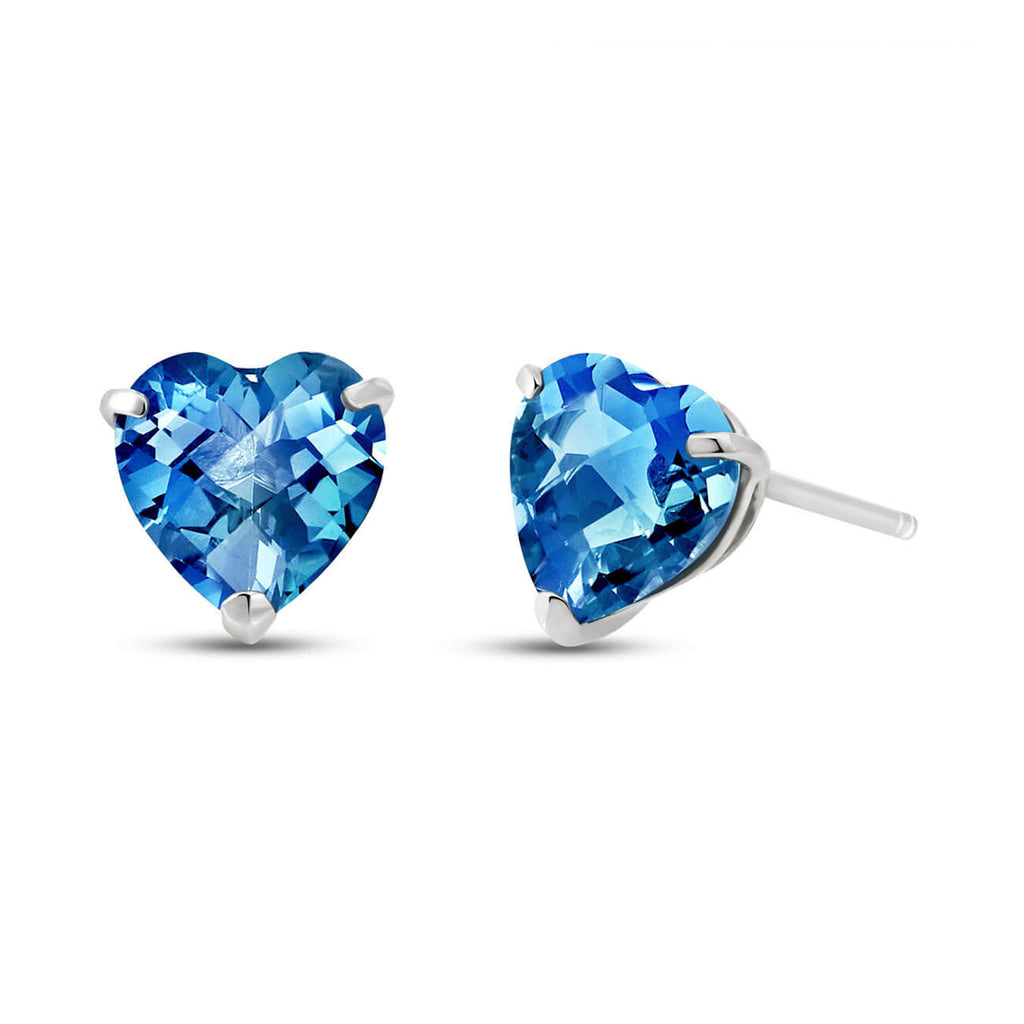 14k White Gold Plated 3 Carat Heart Created Blue Topaz Sapphire Stud Earrings