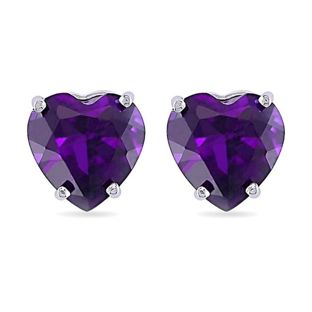 10k White Gold Plated 1 Carat Heart Created Amethyst Sapphire Stud Earrings