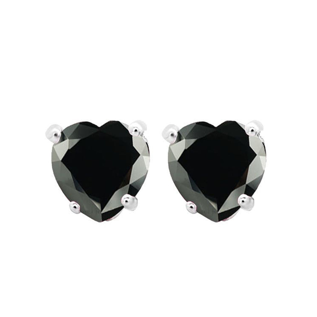 10k White Gold Plated 4 Carat Heart Created Black Sapphire Stud Earrings