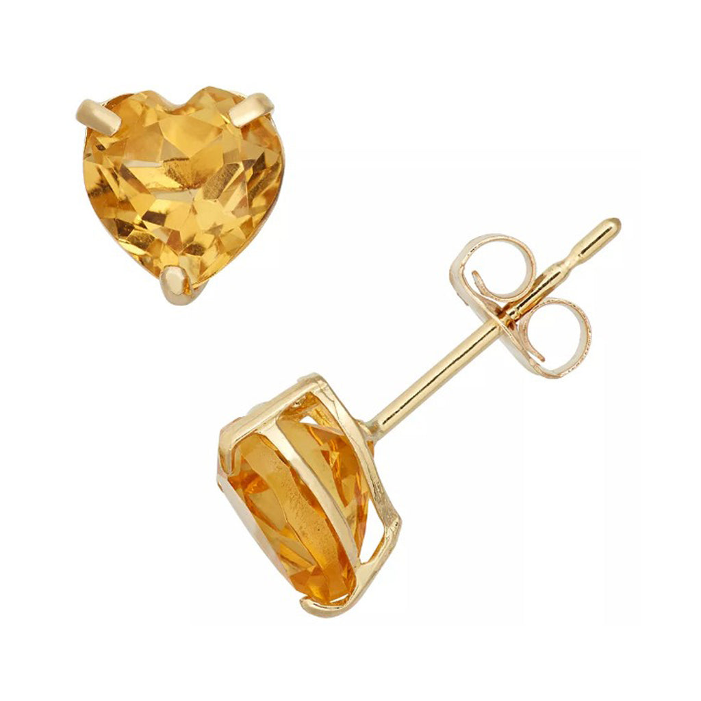 14k Yellow Gold Plated 3 Carat Heart Created Citrine Sapphire Stud Earrings