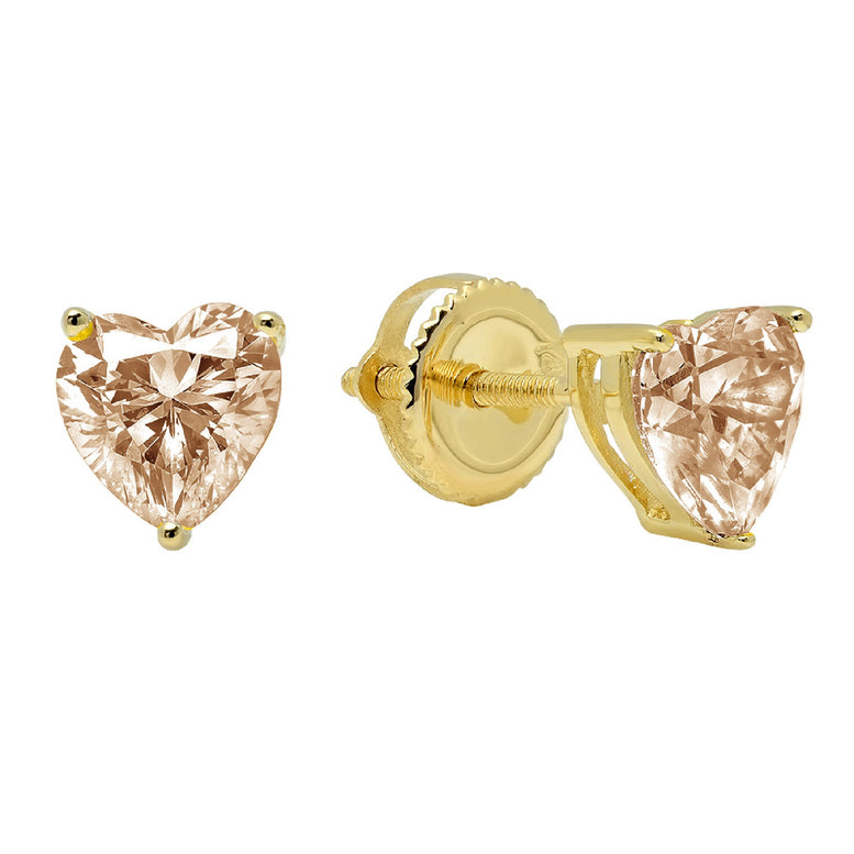 14k Yellow Gold Plated 1 Carat Heart Created Champagne Stud Earrings