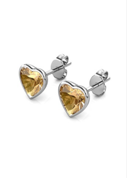 10k White Gold Plated 4 Carat Heart Created Champagne Stud Earrings