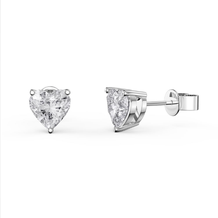 14k White Gold Plated 4 Carat Heart Created White Sapphire Stud Earrings