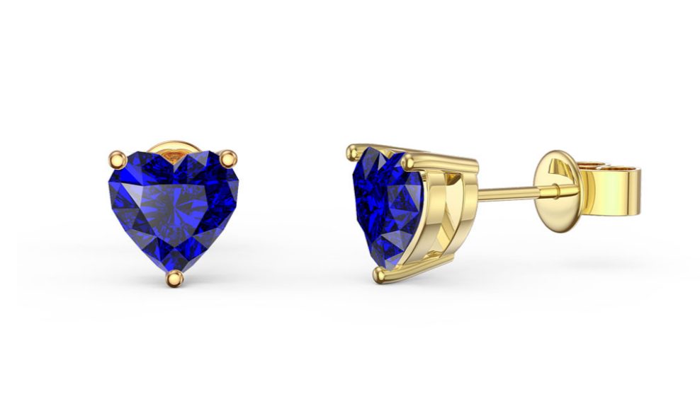 10k Yellow Gold Plated 1 Carat Heart Created Blue Sapphire Stud Earrings