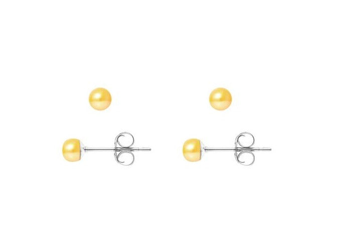 10K White Gold Plated 10mm Yellow Pearl Button Stud Earrings