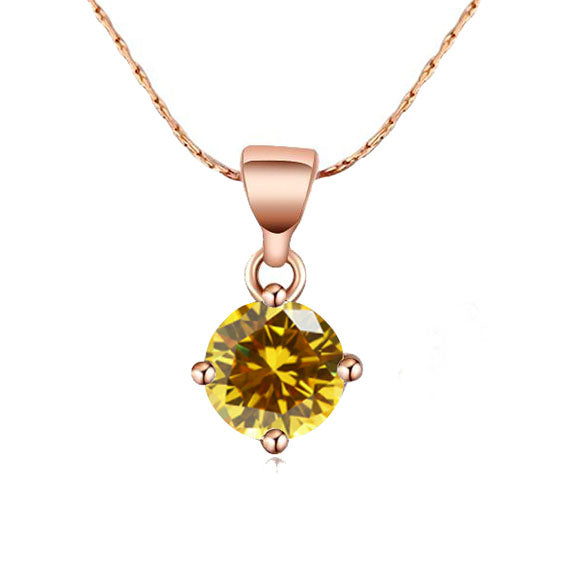 18K Rose Gold 4 Carat Created Citrine Round Stud Necklace Plated 18 inch