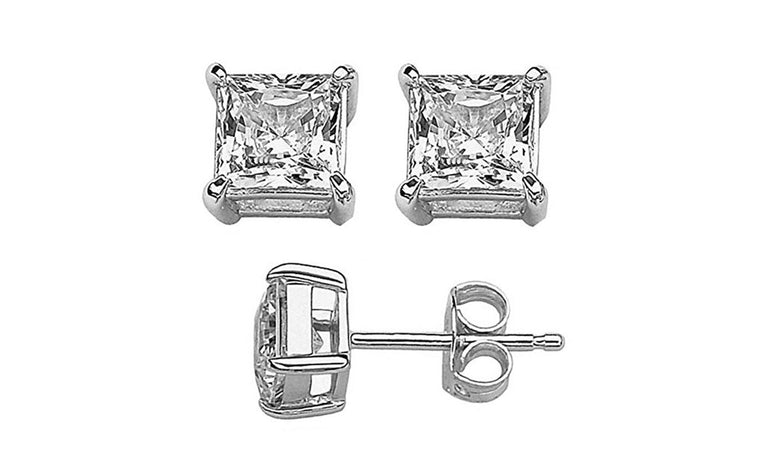 Rhodium Plated 5mm Square Cubic Zirconia Stud Earrings
