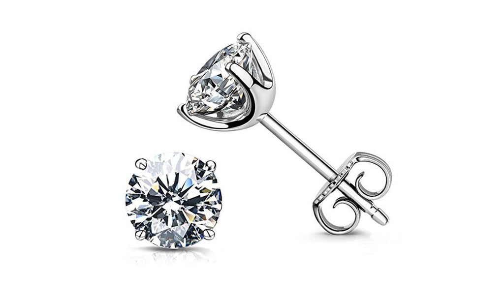 Round CZ Stud Earrings Plated