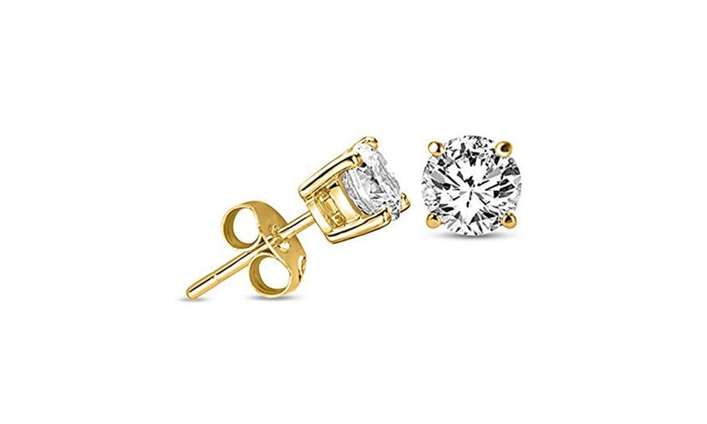 18K Yellow Gold Plated 2mm-10mm Round Cubic Zirconia Stud Earring