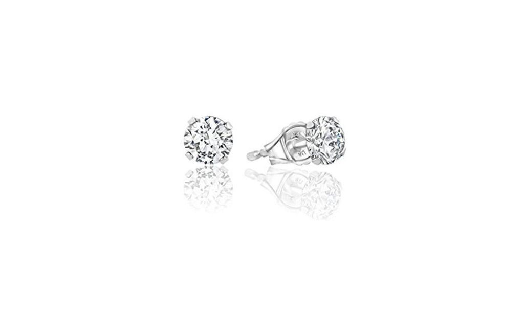 Platinum Plated Round 1-5 cttw CZ Stud Earrings