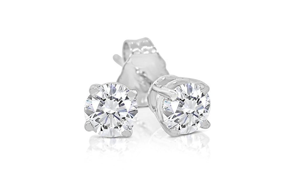 White Gold Plated Round Cubic Zirconia Stud Earrings