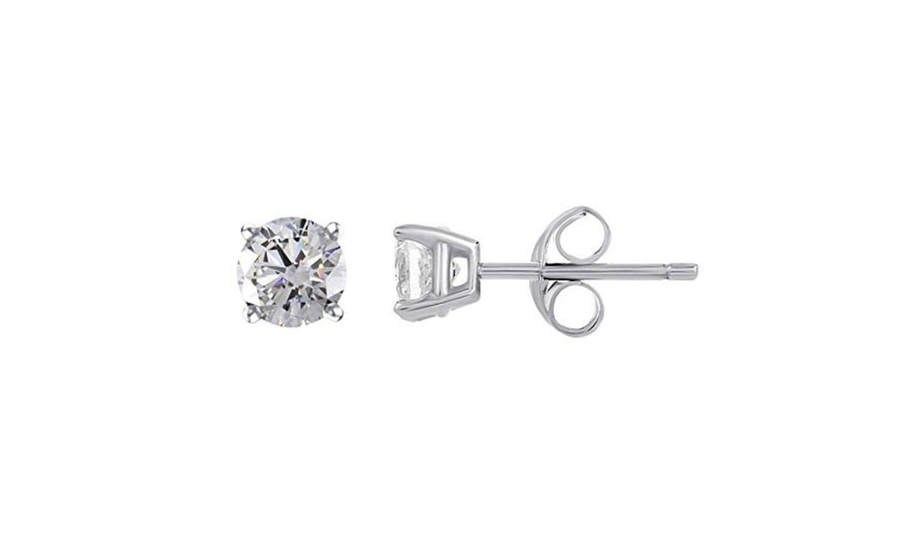 White Gold Plated 1.00 CT Round CZ Stud Earrings
