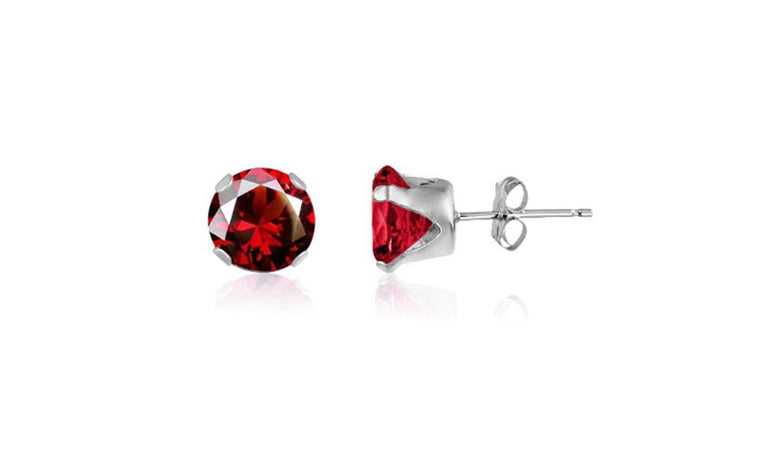 14k White Gold Plated 10mm 13.16 CT Red CZ Stud Earring