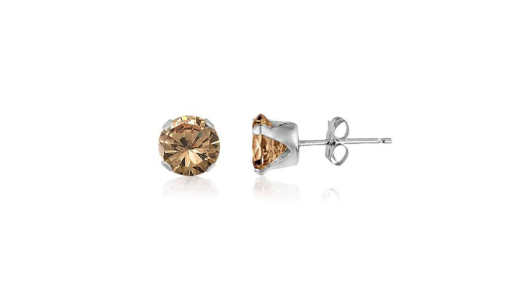 White Gold Plated 7mm 4.34 CT Champagne CZ Stud Earring