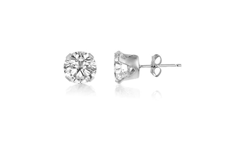 14k White Gold Plated 10mm 13.16 CT White CZ Stud Earring
