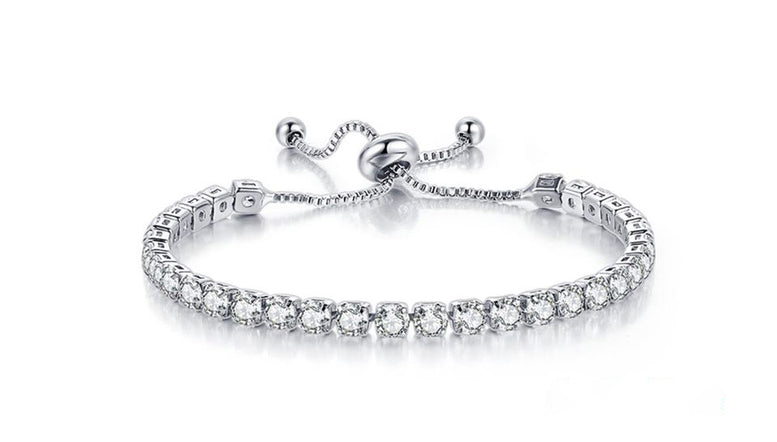 18k White Gold 8 Carat Created White Sapphire CZ Adjustable Tennis Bracelet Plated