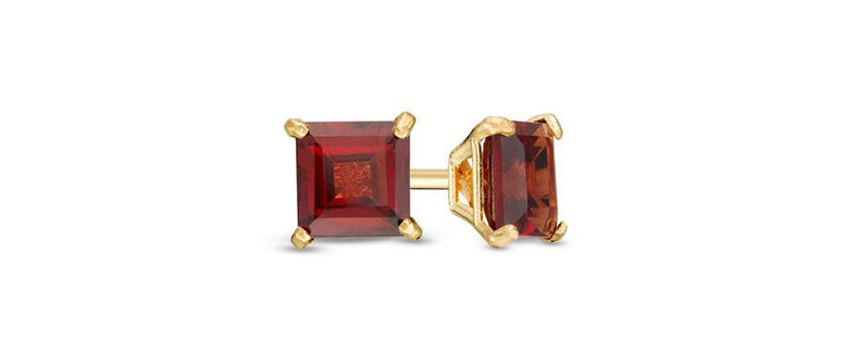 18K Yellow Gold Plated Garnet Princess Cut 3Ct Cz Cut Stud Earrings